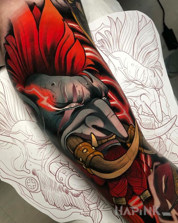 Tattoo Troll in colorful motif and newschool style on the forearm
