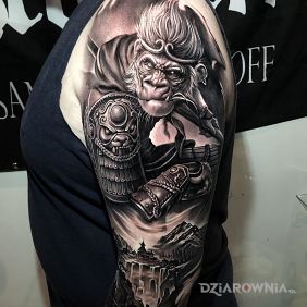 Tatuaż Król małp na ramieniu motyw: 3D styl: realistyczne