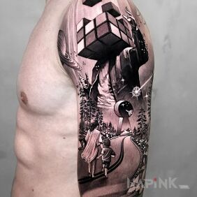 Tattoo Rubik's cube on the upper arm motif: characters style: realistic