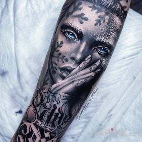 Tattoo Ice lady on the forearm motif: faces style: realistic