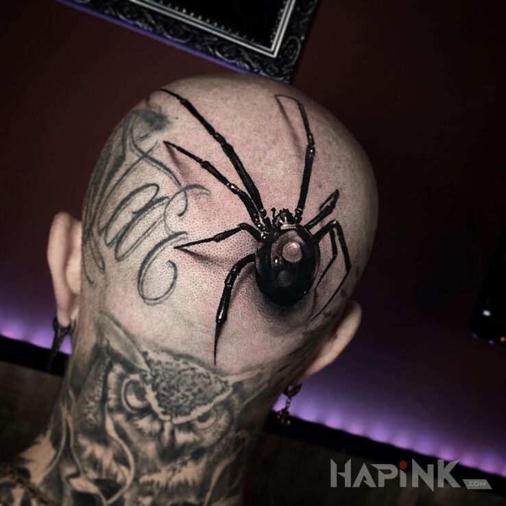 Tattoo Pająk 3D in animals motif and realistic style on the head