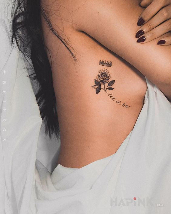 Tattoo Róża w koronie in objects motif and graphic / illustrative style on the ribs