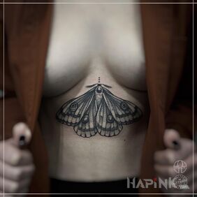 Tattoo Moth on the stomach motif: butterflies style: graphic / illustrative