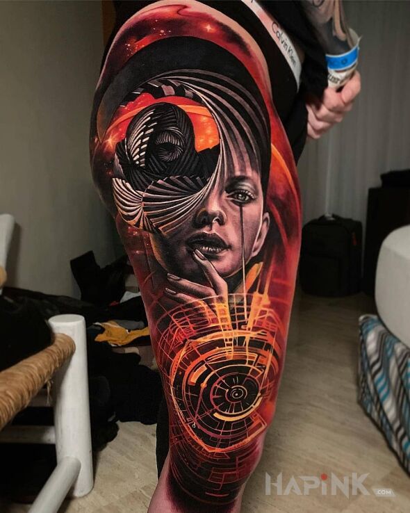 Tattoo Wir iluzji optycznej in 3D motif and optical illusion style on the leg