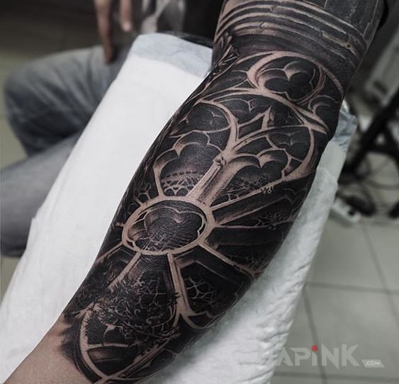 Tattoo Koscielna stylistyka ciag dalszy in 3D motif and realistic style on the forearm