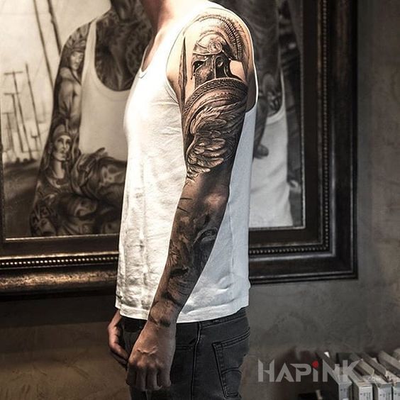 Tattoo Pretorianin in black and gray motif and realistic style on the forearm