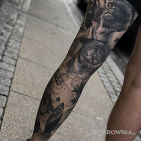 Tatuaż Podróżowanie na nodze motyw: nogawki styl: realistyczne
