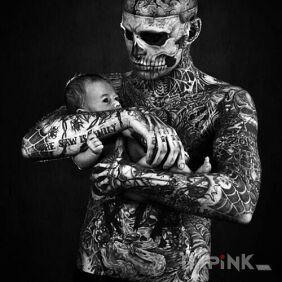 Tattoo Zombie boy and child on the upper arm motif: anatomical style: realistic