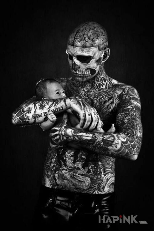 Tattoo Zombie boy i dziecko in anatomical motif and realistic style on the hand