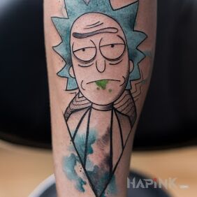 Tattoo Rick on the forearm motif: colorful style: cartoon / comic book