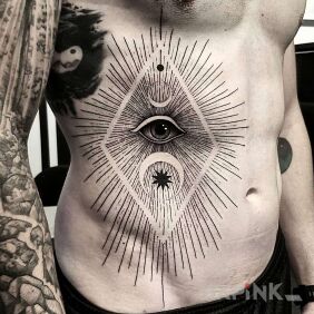 Tattoo Radiant eye on the ribs motif: other style: graphic / illustrative