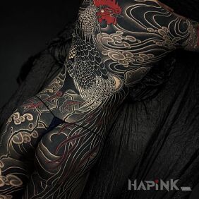 Tattoo Black irezumi on the buttocks motif: animals style: japanese / irezumi