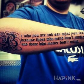 Tattoo Be who you are on the forearm motif: lettering style: calligraphy
