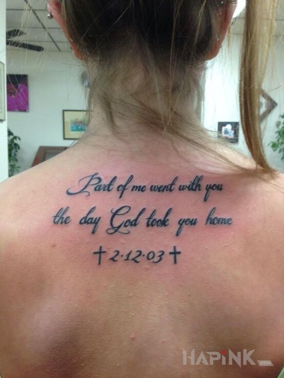 Tattoo O kims kogo juz nie ma in lettering motif and calligraphy style on the back