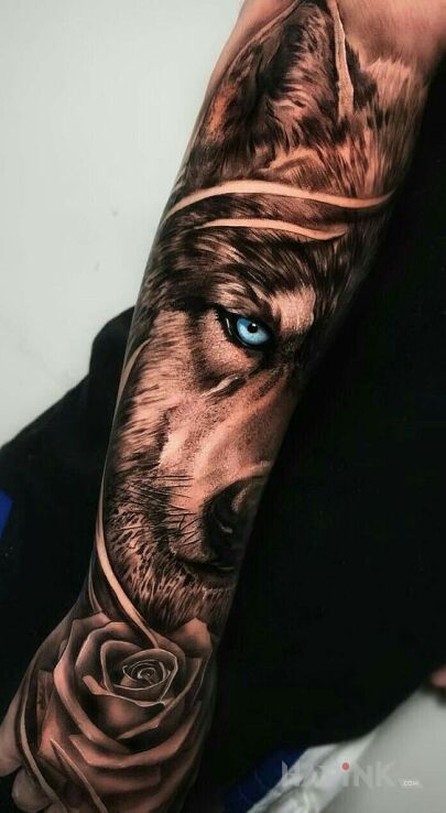 Tattoo Wilk z kwiatem róży in animals motif and realistic style on the hand