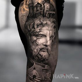 Tattoo A lock on the head on the leg motif: 3D style: realistic