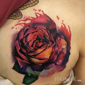 Tattoo Colorful 3d rose on the shoulder blades motif: flowers