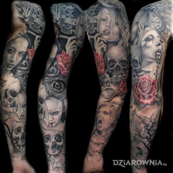 Tatuaż demoniczny rekaw w motywie rękawy na ramieniu
