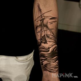 Tattoo Ship and waves on the forearm motif: other