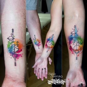 Tattoo Tattoo for a couple on the forearm motif: colorful style: Watercolor