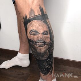 Tattoo A merry go round in a chimney on the calf motif: faces style: realistic