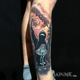 Tattoo Fan motif on the calf motif: objects style: graffiti
