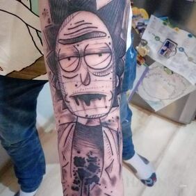 Tattoo Rick on the forearm motif: characters style: sketch