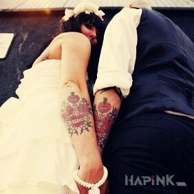 Tattoo Newlyweds with tattoos on the forearm motif: Love