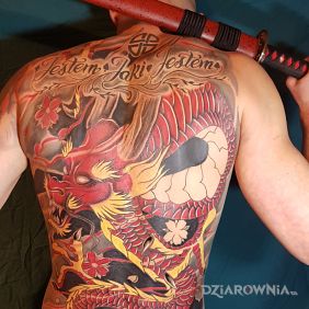 Tatuaż Droga samuraja na plecach motyw: napisy styl: japońskie / irezumi