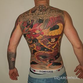 Tatuaż Droga samuraja dwa na łopatkach motyw: smoki styl: japońskie / irezumi