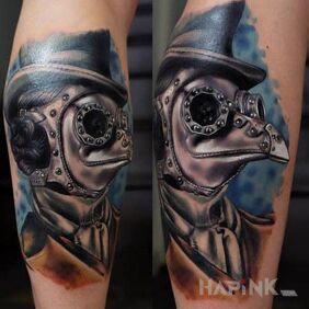 Tattoo Steampunk doctor on the calf motif: steampunk style: realistic