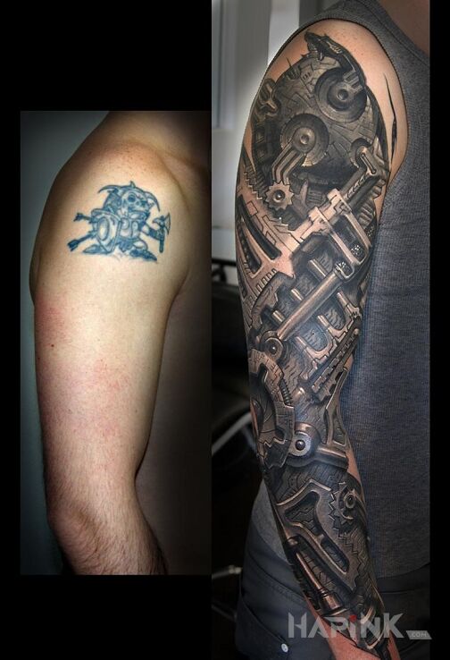 Tattoo Rękaw steampunkowy in steampunk motif and biomechanics style on the upper arm