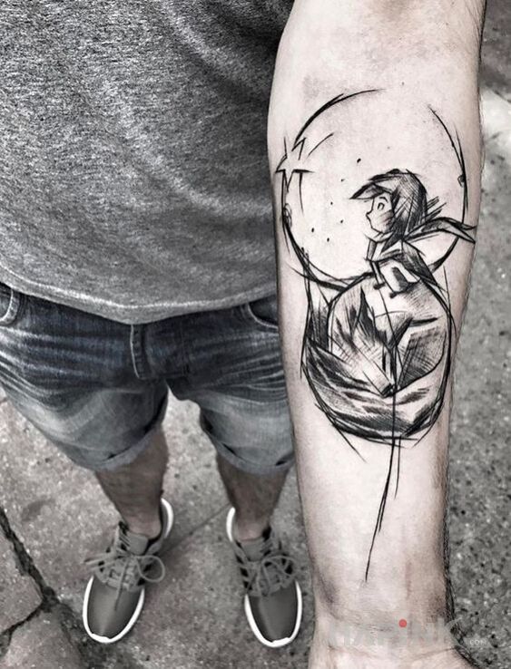 Tattoo Mały książę in black and gray motif and sketch style on the forearm