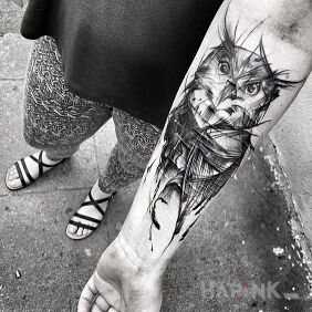 Tattoo Sketchbook owl on the forearm motif: animals style: sketch