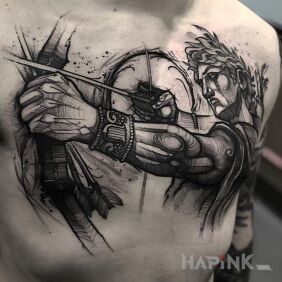 Tattoo Focused snapper on the chest motif: characters style: sketch