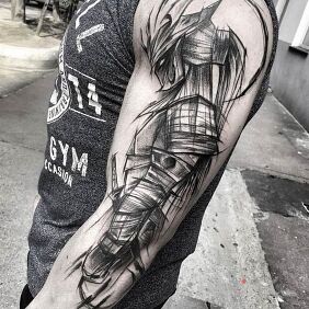 Tattoo Ninja on the forearm motif: black and gray style: sketch
