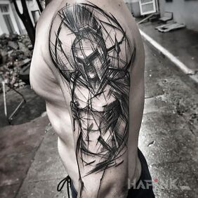 Tattoo A warrior from Sparta on the upper arm motif: characters style: sketch