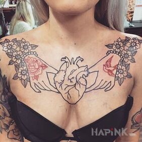 Tattoo Tattoo that will not be filled on the chest motif: flowers style: contour / linework