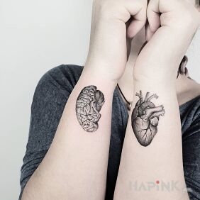 Tattoo Heart and mind on the forearm motif: anatomical style: realistic