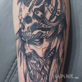 Tattoo Viking on the forearm motif: faces style: graphic / illustrative