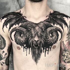 Tattoo Beelzebub on the collarbone motif: 3D style: realistic
