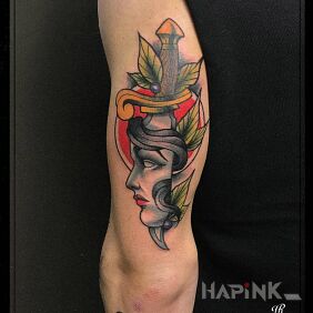 Tattoo Profile of a woman on the upper arm motif: faces style: neo-traditional
