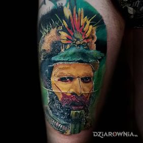 Tatuaż Portret mężczyzny na nodze motyw: twarze styl: realistyczne