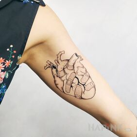 Tattoo Heart on the upper arm motif: black and gray style: graphic / illustrative