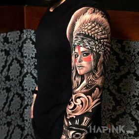 Tattoo Chief of an Indian tribe on the upper arm motif: sleeves style: realistic