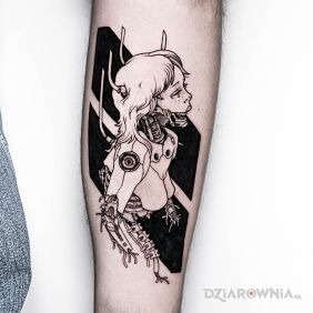 Tatuaż Cyborg / Android / Kobieta na nodze motyw: postacie styl: graficzne / ilustracyjne