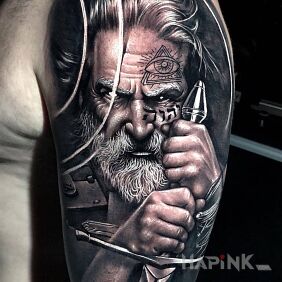 Tattoo Old chief on the upper arm motif: 3D style: realistic