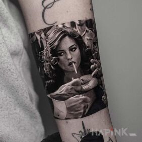 Tattoo Monicca Bellucci on the forearm motif: faces style: realistic