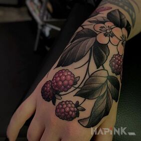 Tattoo Raspberries on the wrist motif: colorful style: graphic / illustrative
