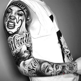 Tattoo Clown girls on the forearm motif: faces style: chicano